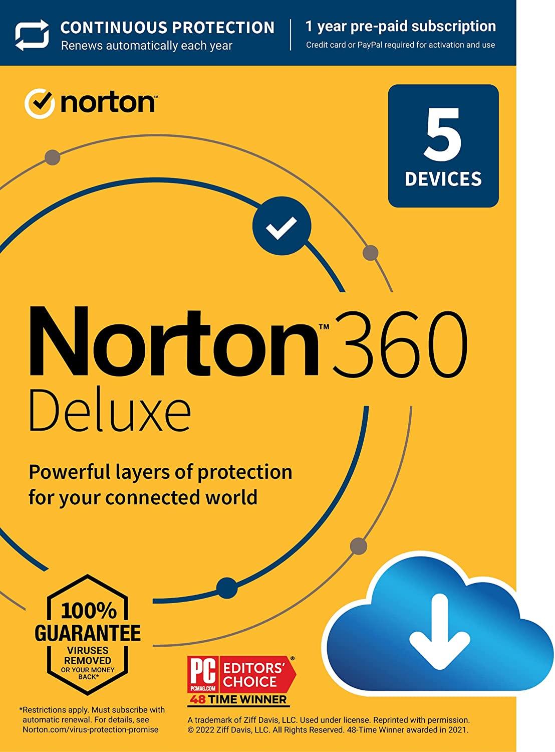 Norton 360 Deluxe, 2023 Ready, Antivirus software for 5 Devices - My Store